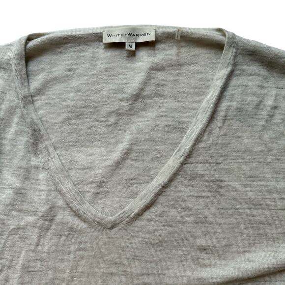 White + Warren V-neck Women’s‎ Cotton Sweater Medium Ivory/Beige Wrist Detail - Picture 3 of 8